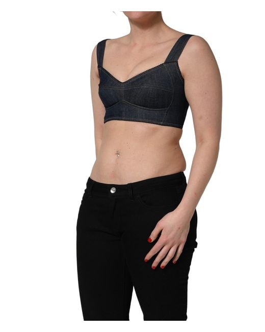 Dolce & Gabbana Black Denim Corset Bralette Cotton Cropped Top