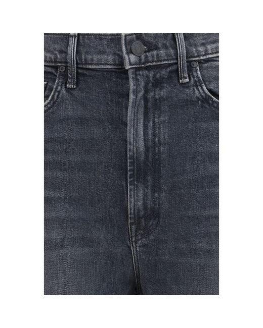 Mother Blue Black Cotton Cropped Jeans