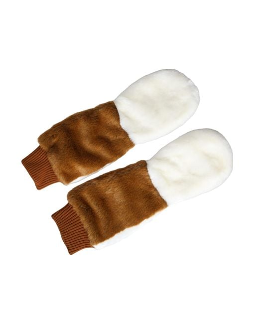 Dolce & Gabbana Brown Acrylic Knitted Fur Mitten Gloves