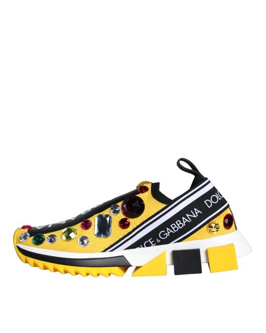 Dolce & Gabbana Yellow Sorrento Crystals Sneakers Shoes