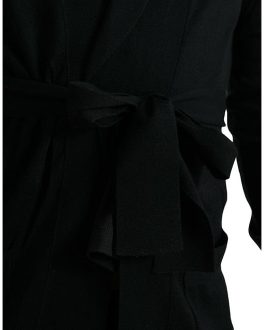 Dolce & Gabbana Black Elegant Cashmere Robe With Waist Belt for men