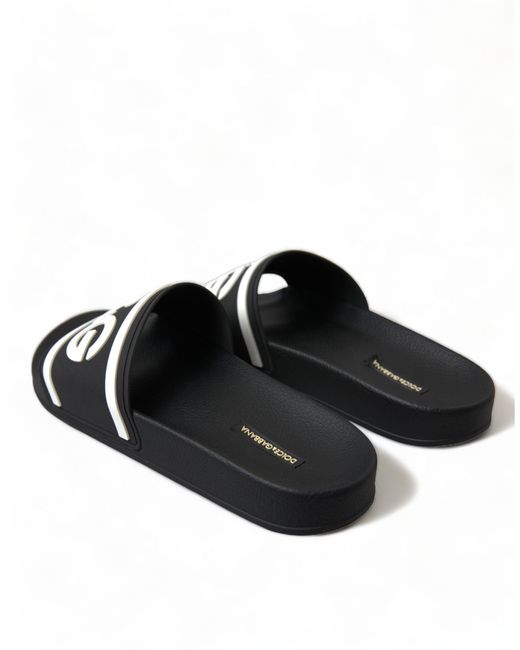 Dolce Gabbana Black Rubber Sandals Slippers Beachwearshoes for