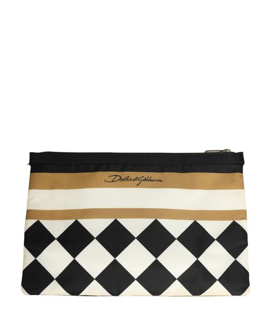 Dolce & Gabbana Metallic Multicolor Checkered Logo Print Nylon Clutch Borse Bag for men