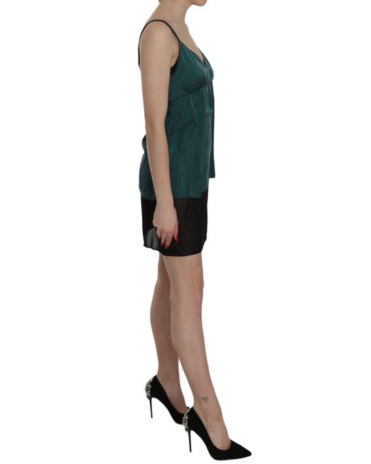 Pink Memories Black Silk Green Spaghetti Strap Shift Mini Dress