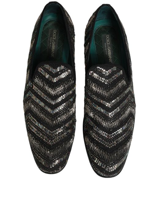 Dolce & Gabbana Black Silver Embellished Slip On Loafers Shoes for men