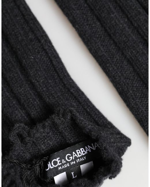 Dolce & Gabbana Black Virgin Wool Knitted Fingerless Gloves for men
