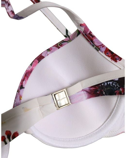 Dolce & Gabbana Purple White Floral Print Nylon Beachwear Bikini Top