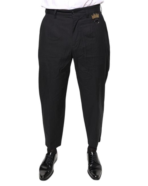 Dolce & Gabbana Black Crown Cotton Dress Pants for men