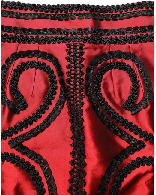 Dolce & Gabbana Red Soutache Embroidery A-Line Mini Skirt Silk Viscose Cotton Polyester