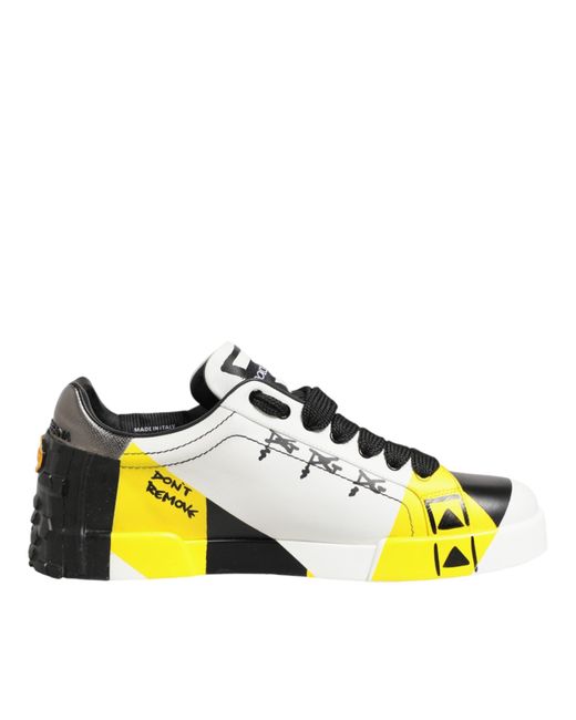 Dolce & Gabbana Yellow Multicolor Leather Graffiti Low Top Sneakers Shoes for men
