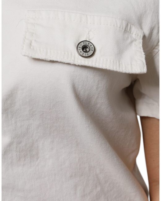 Please White Cotton Short Sleeves Button Down Romper Dress