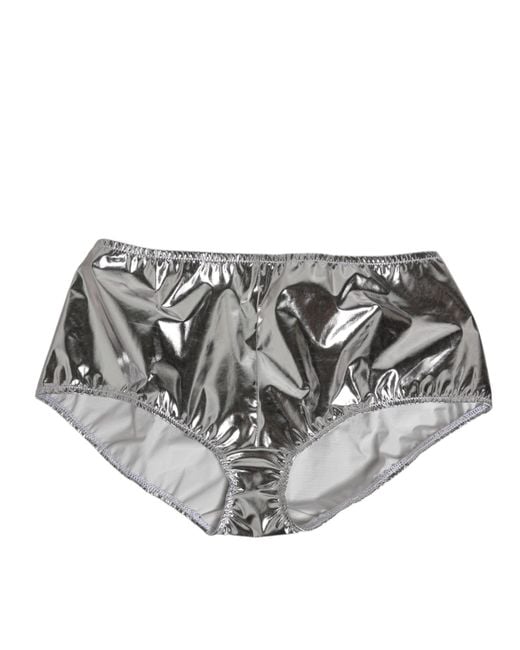 Dolce & Gabbana Gray Metallic High Waist Bikini Bottom Underwear Polyester Clothing