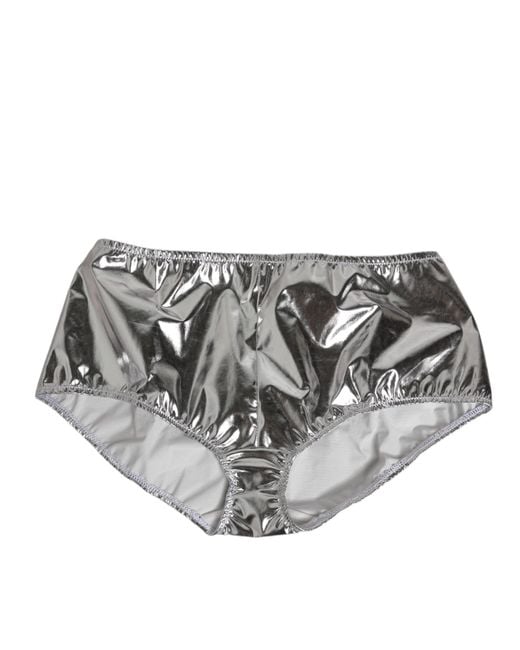 Dolce & Gabbana Gray Metallic High Waist Bikini Bottom Underwear Polyester Clothing