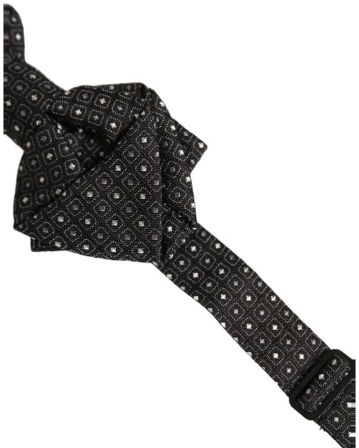 Dolce & Gabbana Men Black Polka Dot Silk Adjustable Neck Papillon Bow Tie for men