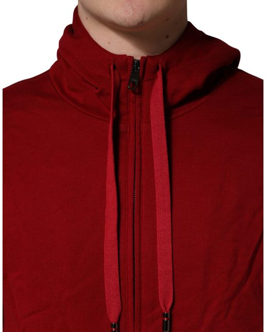 Dolce & Gabbana Red Cotton Full Zip Fleece Men Hoodie Sweater for men