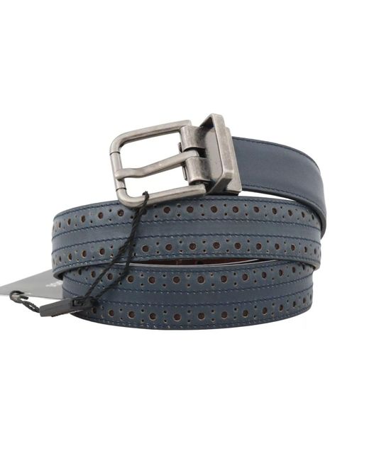 Dolce & Gabbana Black Perforated Leather Buckle Belt for men