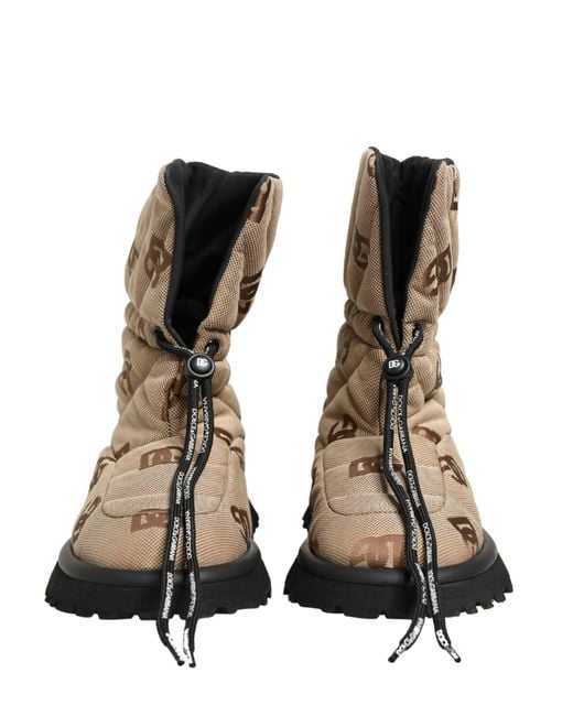 Dolce & Gabbana Brown Logo Print Lace Up Snow Boots Shoes for men