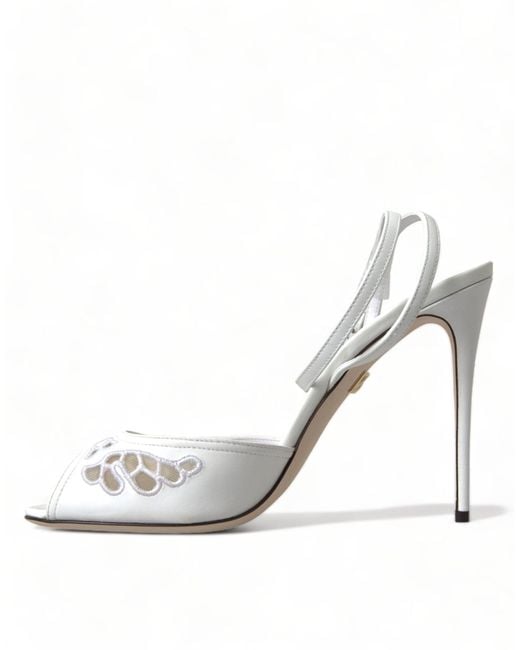 Dolce & Gabbana White Embroidered Ankle Strap Sandals Shoes