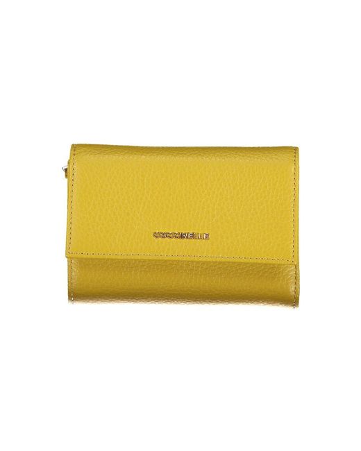 Coccinelle Yellow Chic Leather Wallet With Multiple Compartments