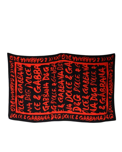 Dolce & Gabbana Red Logo Print Cotton Beach Towel