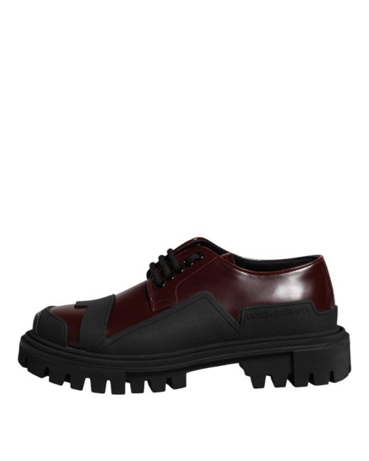 Dolce & Gabbana Black Red Leather Lace Up Trekking Dress Shoes for men