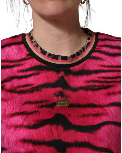 Dolce & Gabbana Black Pink Zebra Sleeveless Crew Neck Cropped T