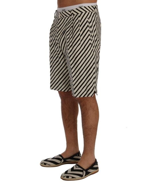 Dolce & Gabbana Black Striped Hemp Casual Shorts for men