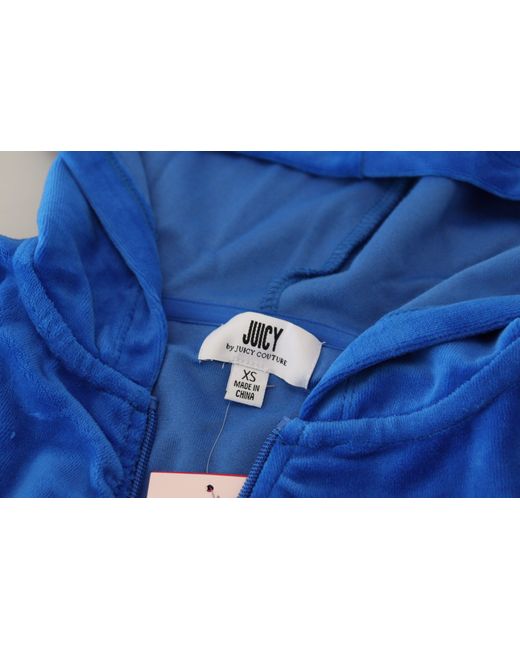 Juicy Couture Blue Cotton Full Zip Cropped Hooded Sweatshirt Sweater