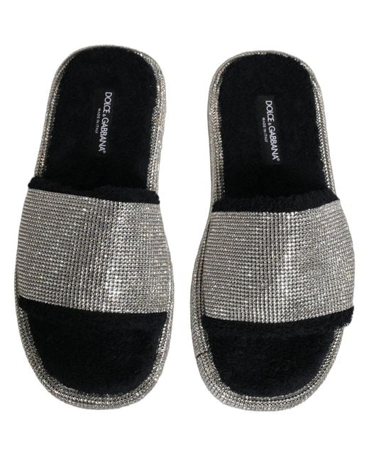 Dolce & Gabbana Black Crystal Embellished Platform Men Slides Shoes for men