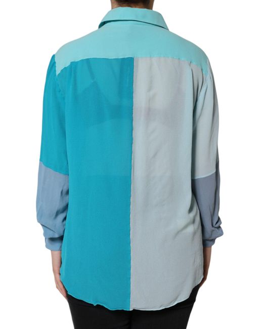Dolce & Gabbana Blue Multicolor Long Sleeve Button Blouse Top