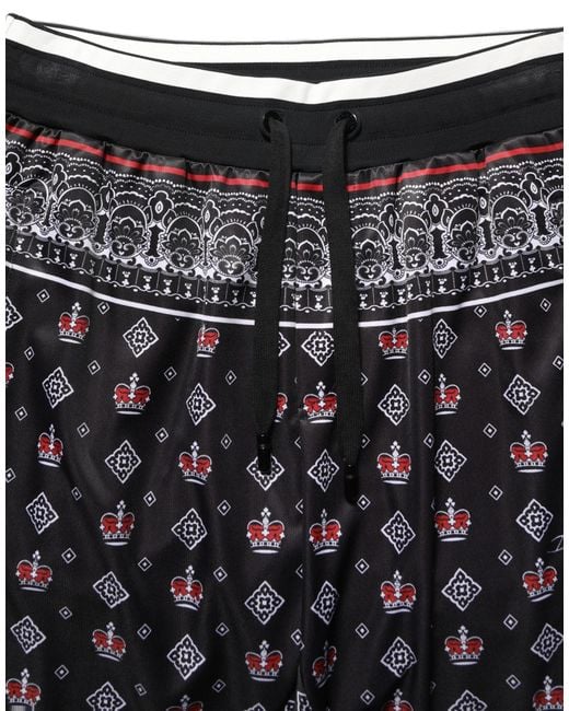 Dolce & Gabbana Black Bandana Crown Jogger Trouser Pants Polyester for men