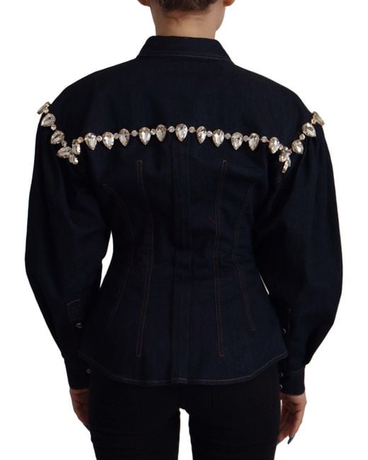 Dolce & Gabbana Blue Denim Crystal Embellish Cotton Jacket