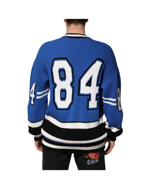 Dolce & Gabbana Black Blue Cotton Logo Patch Ribbed Knit Cardigan Sweater for men