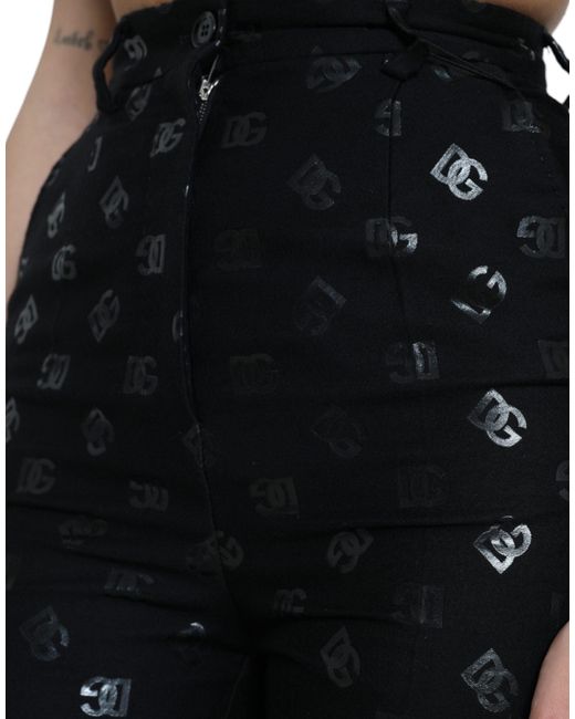 Dolce & Gabbana Black Wool Dg Logo High Waist Straight Pants