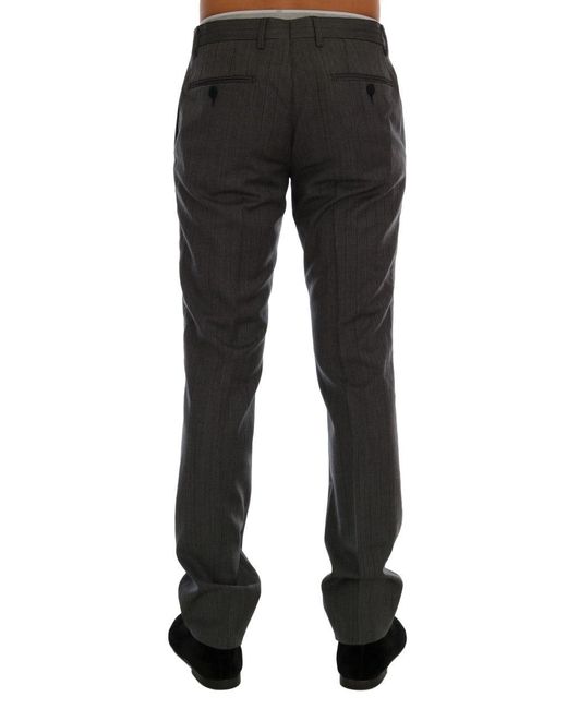 Dolce & Gabbana Black Wool Striped Formal Pants for men
