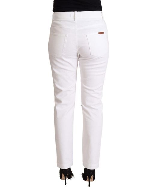 Dolce & Gabbana White Cotton Mid Waist Denim Tapered Jeans