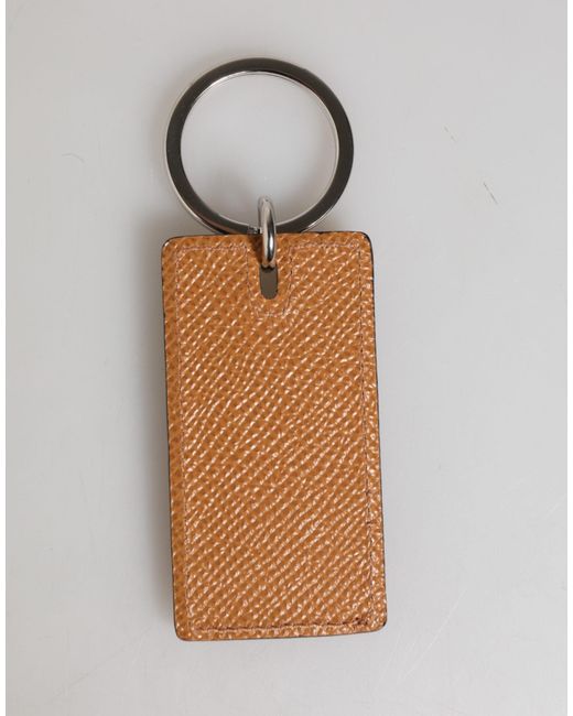 Dolce & Gabbana Multicolor Brown Leather Logo Metal Ring Keychain Holder Men Keyring for men