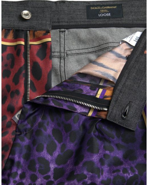 Dolce & Gabbana Blue Tiger Leopard Cotton Loose Tapered Pants for men
