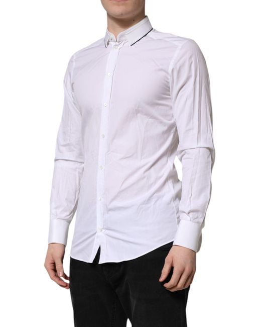 Dolce & Gabbana White Cotton Gold Long Sleeves Formal Shirt for men