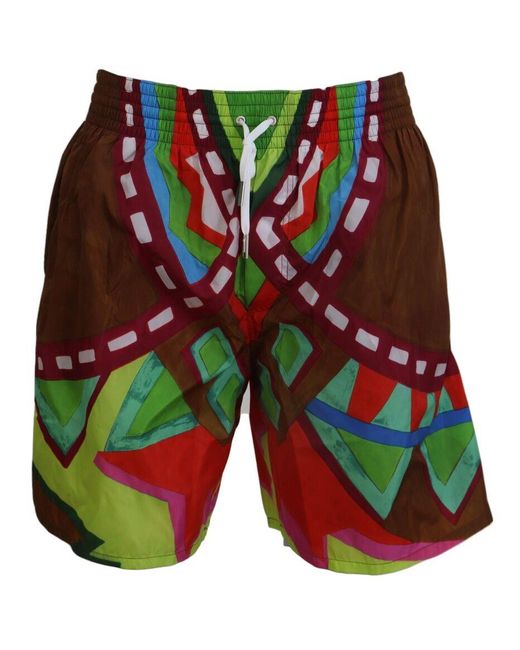 DSquared² Red Multicolor Printedbeachwear Swimwear Short for men