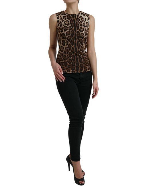 Dolce & Gabbana Black Brown Leopard Cotton Sleeveless Tank Top