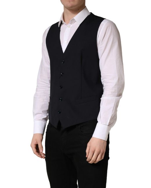 Dolce & Gabbana Black Wool Single Breasted Waistcoat Vest for men
