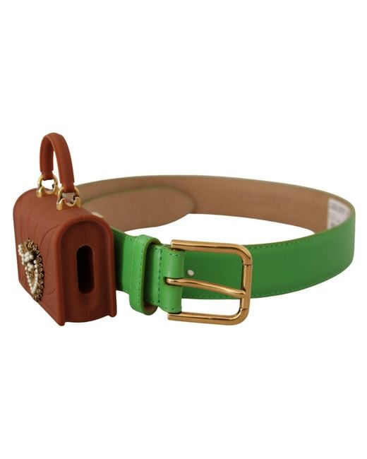 Dolce & Gabbana Green Chic Emerald Leather Belt With Engraved Buckle