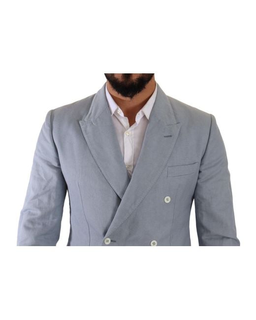 Dolce & Gabbana Blue Cotton Linen Slim Fit Jacket Coat Blazer for men