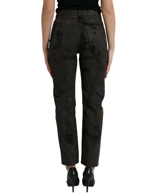 Dolce & Gabbana Black Brown Boyfriend Mid Waist Cotton Denim Jeans