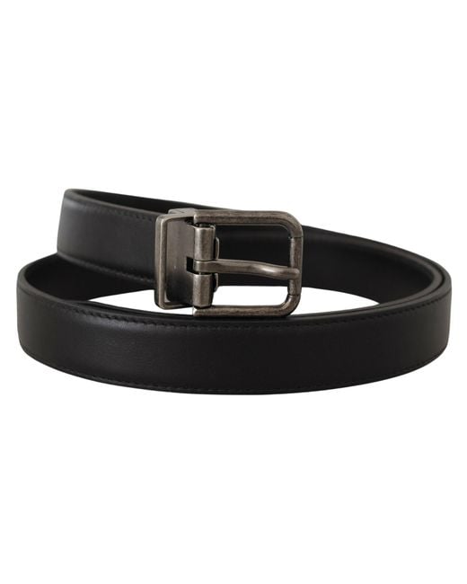 Dolce & Gabbana Black Elegant Leather Belt With Metal Buckle for men