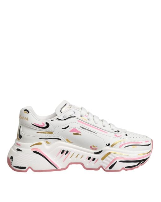 Dolce & Gabbana White Multicolor Hand Painted Daymaster Sneaker Shoes