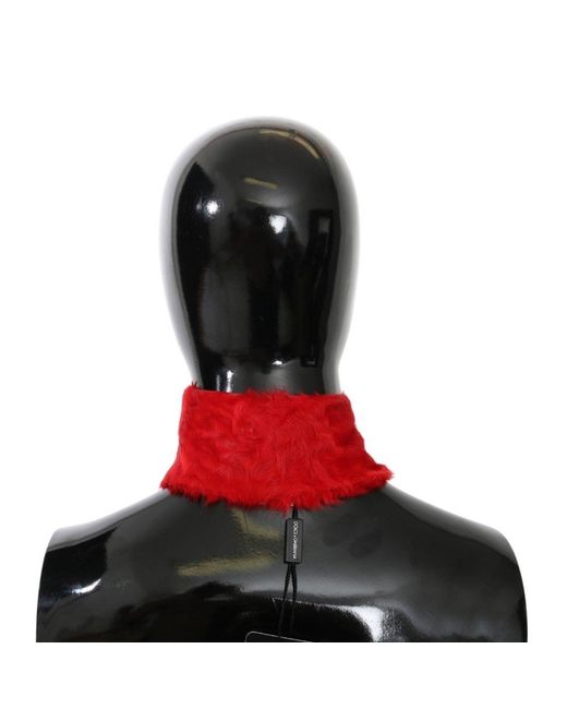 Dolce & Gabbana Red Fur Neck Collar Wrap Lambskin Scarf