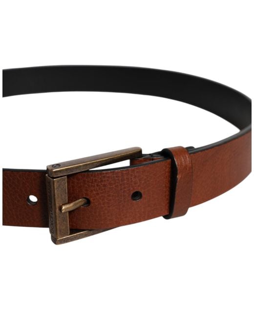 Dolce & Gabbana Brown Calf Leather Classic Metal Buckle Belt for men