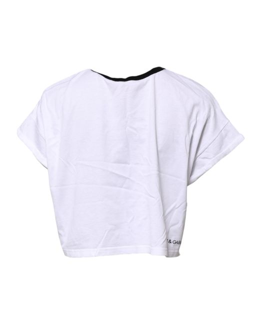 Dolce & Gabbana Blue White Graphic Print Crew Neck Cropped T